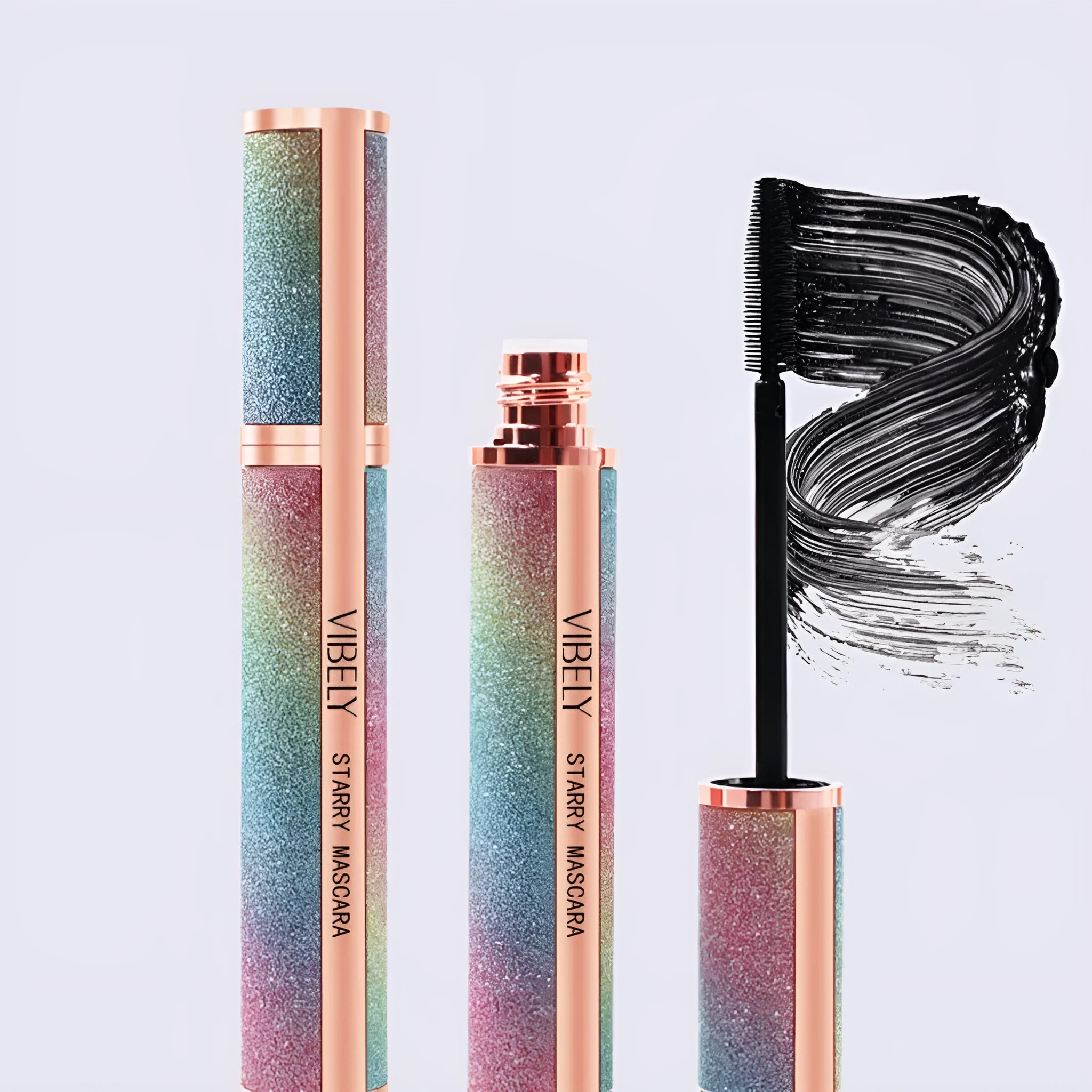 Black waterproof mascara with applicator brush for long thick curling lashes