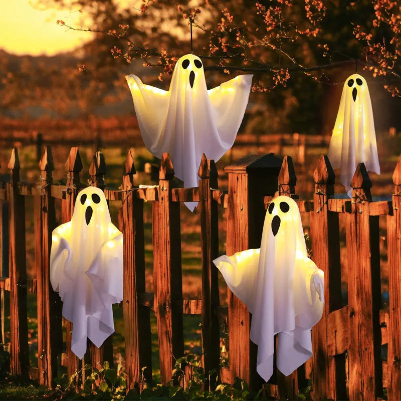 White ghost horror ambience light with cloth construction and battery operation