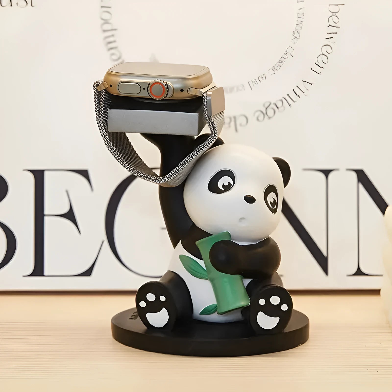 Resin cute panda phone holder small ornament in Bamboo Panda style for iWatch and phone charging bracket