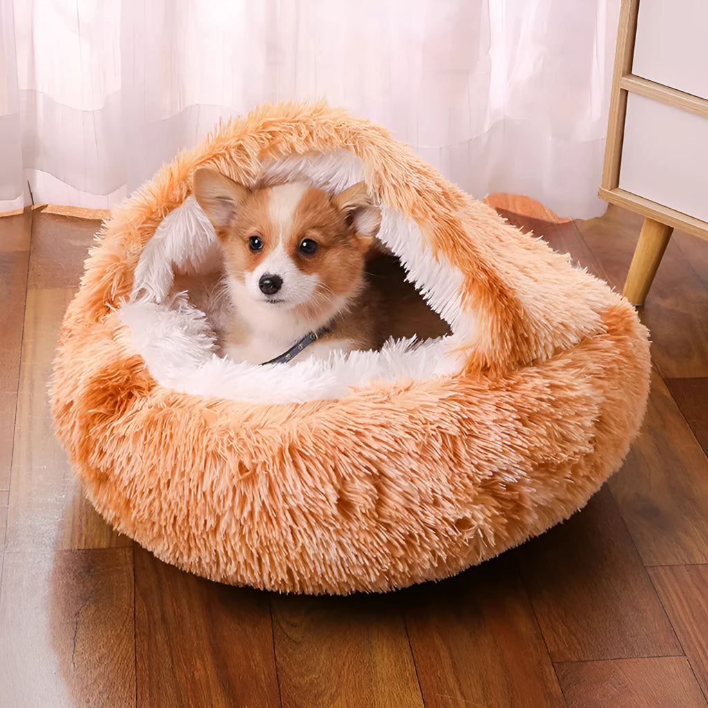 Waterproof cloth dog kennel in a semi-surrounded shelter design, shown in a gradient colour.