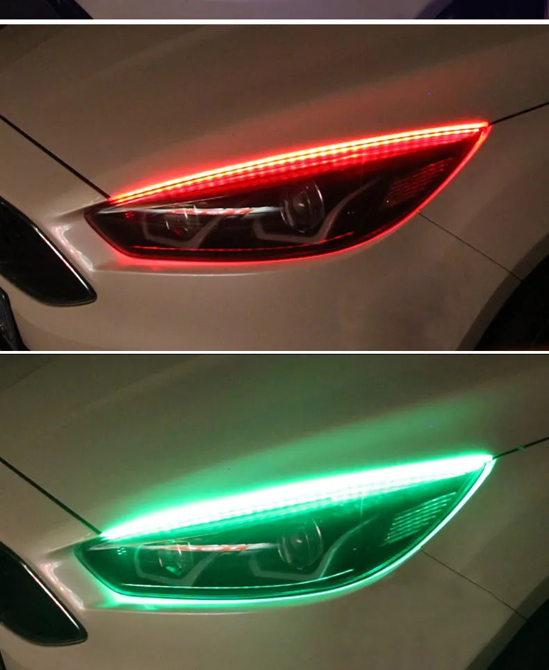 Universal remote control RGB LED daytime running lights for cars in 30cm, 45cm, and 60cm lengths.