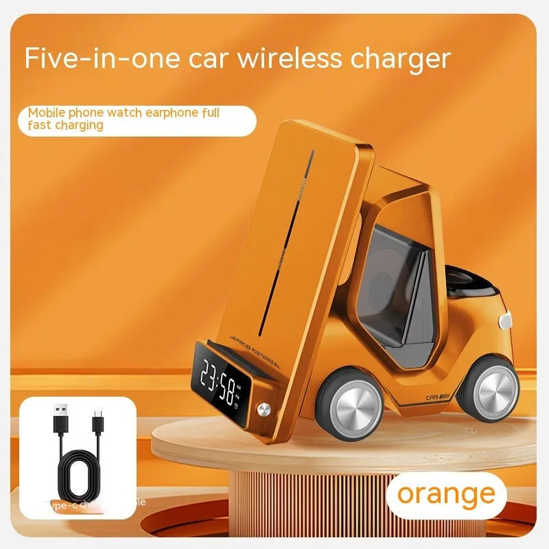 15W three-in-one wireless charging bracket in grey, white, yellow, or orange colours with 150mm dimensions
