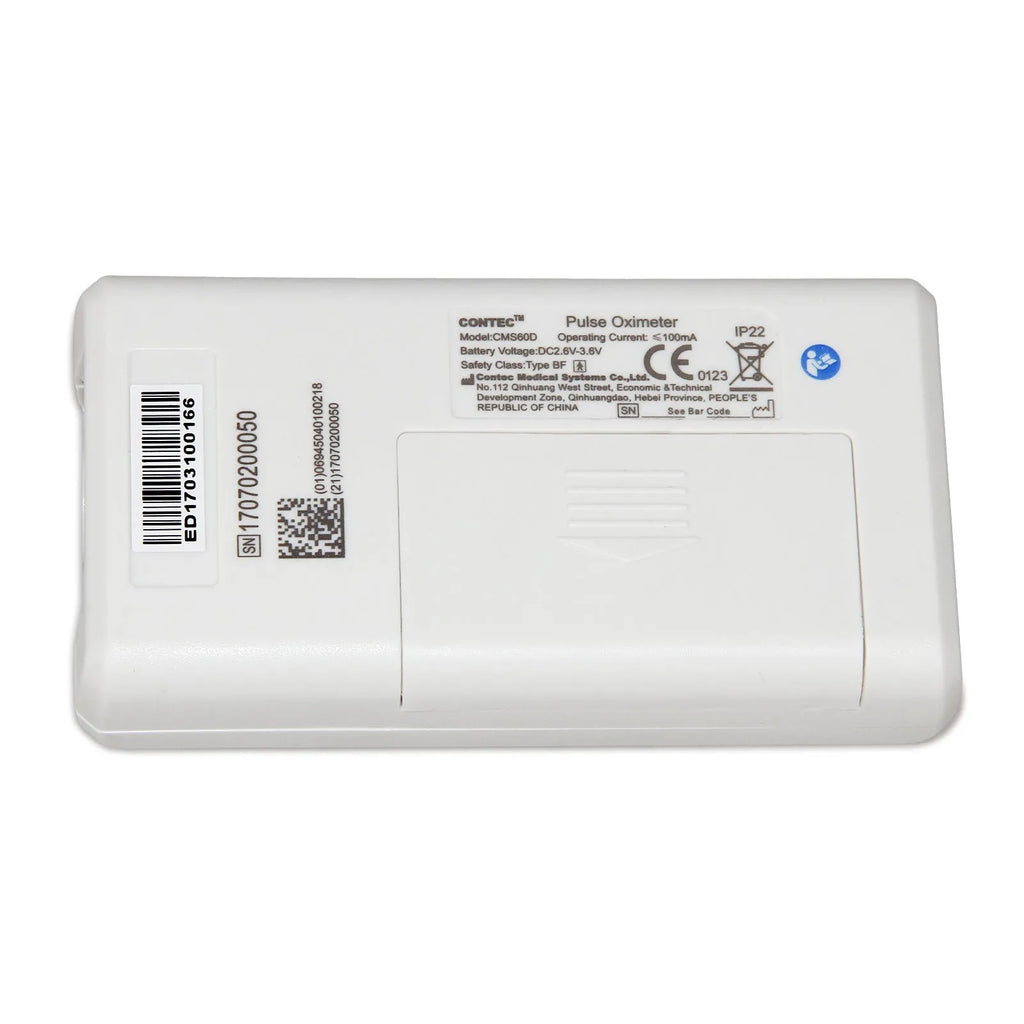CMS60D pulse oximeter with colour OLED display, three external probes (adult, paediatric, neonatal), and PC data cable