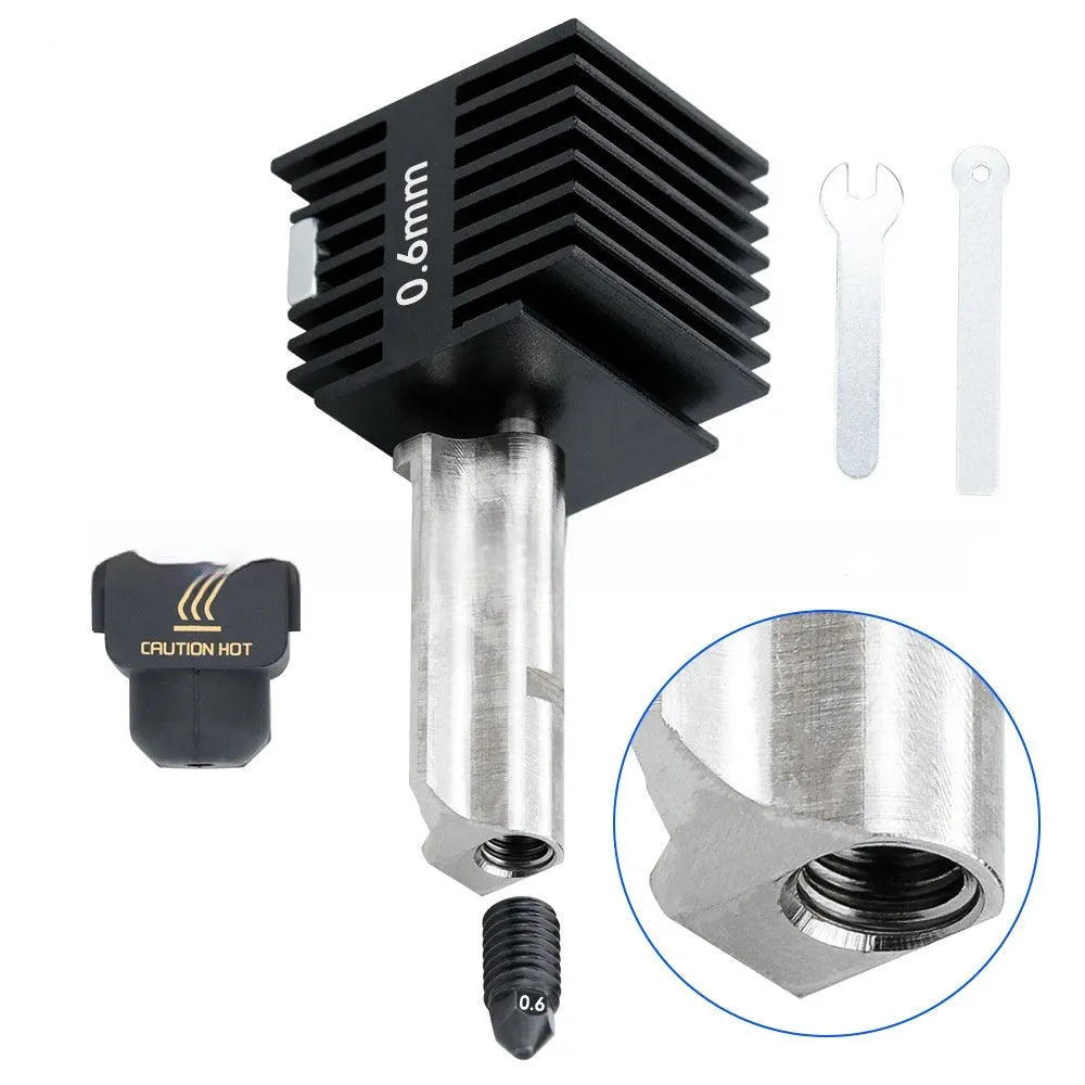 Bambu Lab A1 Mini hot end nozzle assembly set with four hardened steel nozzles and black silicone sleeves