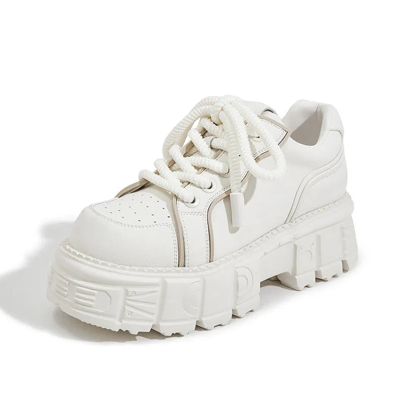 Beige and pink leather casual shoes with muffin bottom design and height increasing sole