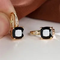 Square zircon geometric ear hook earrings in electroplated copper with Korean style design