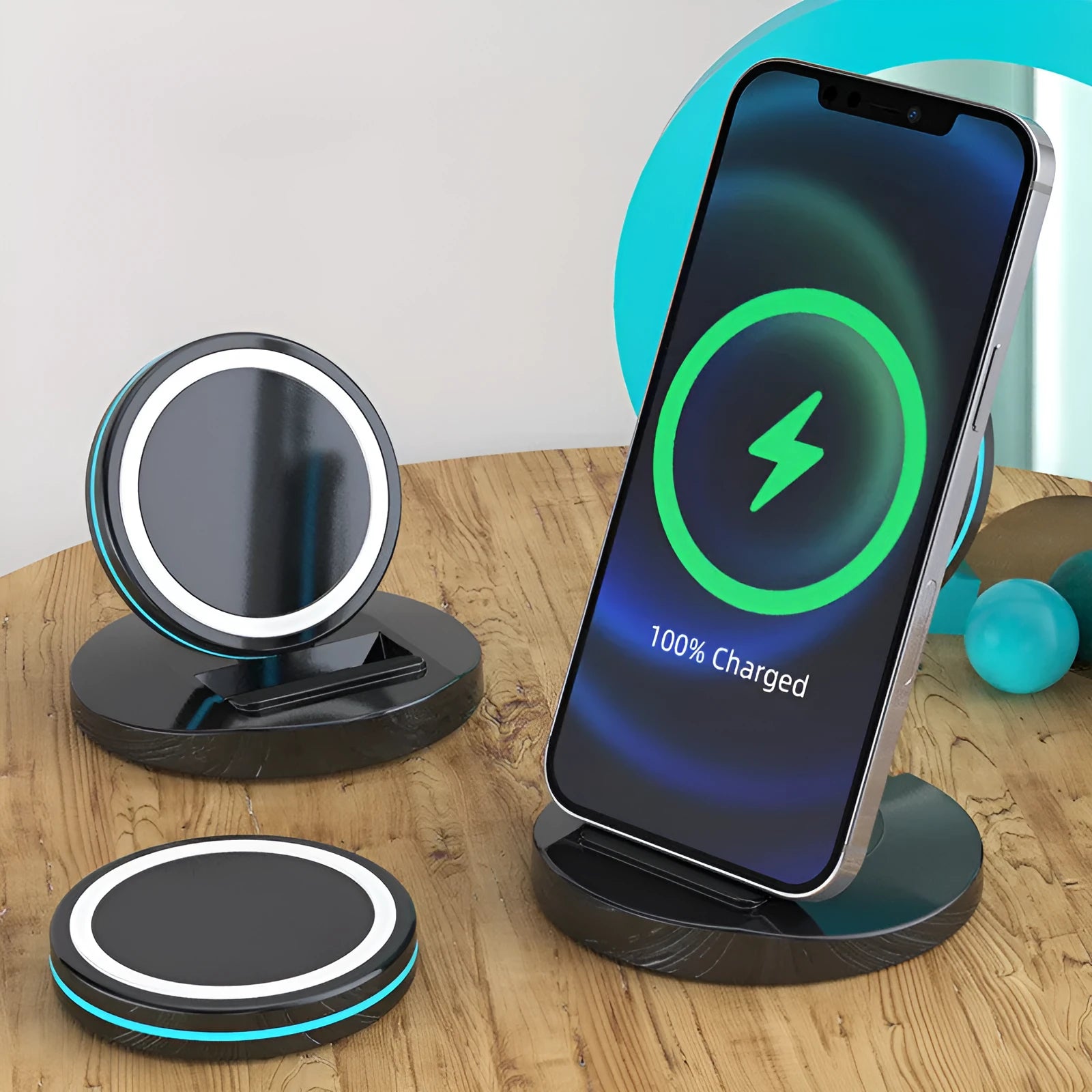 Apple-compatible magnetic wireless charger folding stand for iPhone 12 with 3-in-1 design