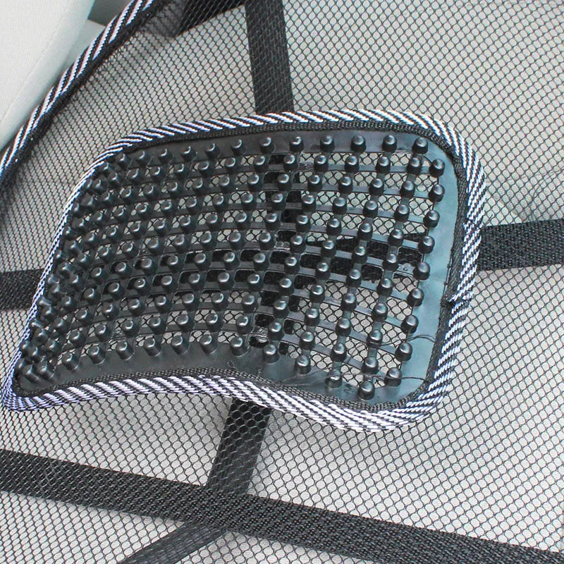 Black leather lumbar support pillow for car seats with steel wire frame