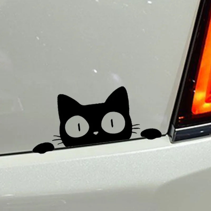 Foreign trade car sticker voyeur cat design in PET material, 13 x 5.7 cm, black colour option