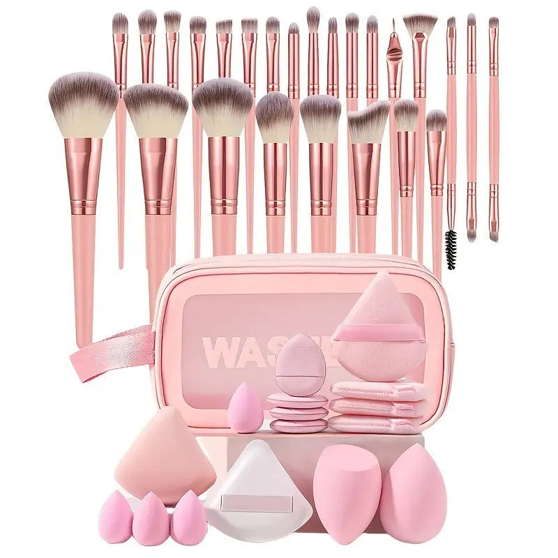 Beauty tools combination suit set with hydrophilic non-latex sponges in brown pink purple colour options