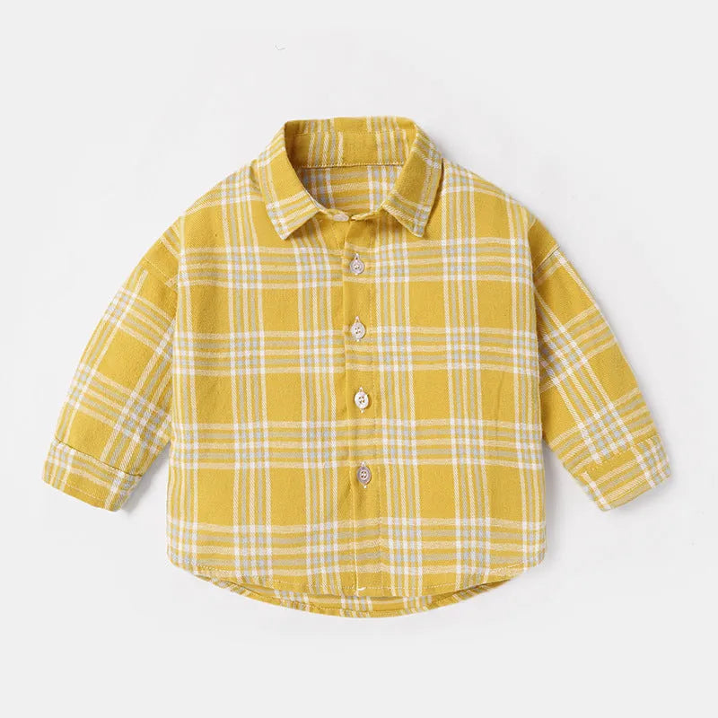 Boys' casual cotton shirt with a coloured lattice check pattern and long sleeves.