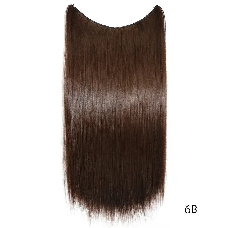 22-inch invisible wire hair extension in silky straight synthetic with no clips for natural volume