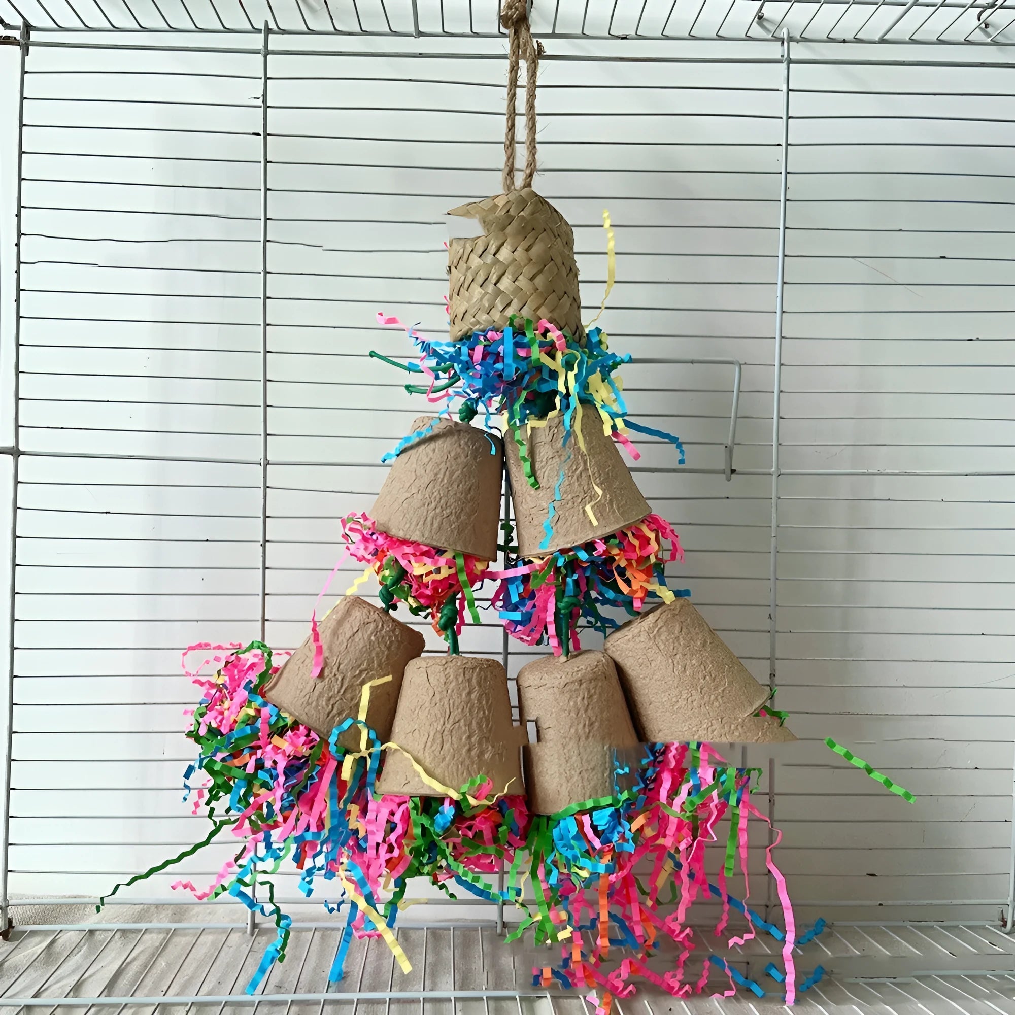 Parrot paper cup palm weaving gnawing toy hanging at 38cm height