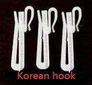 Single blackout curtain panel showing hook, Korean hook, and ring hanging style options.