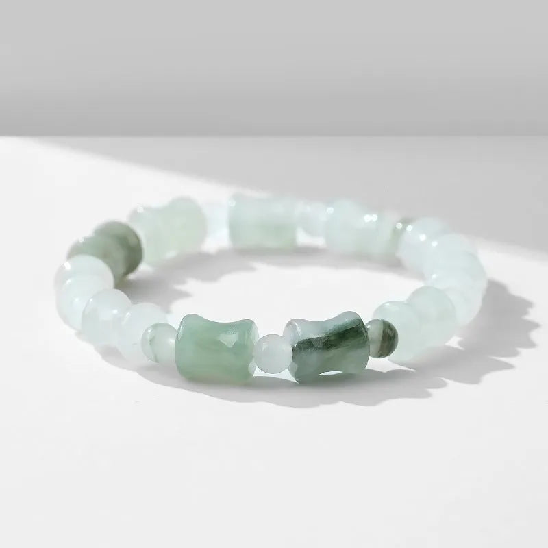 Tianshan Emerald natural chalcedony diamond beaded bracelet with safety lock charm on elastic string