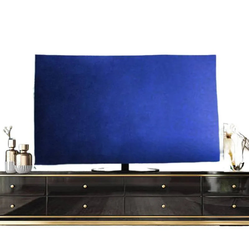 Velvet fabric dust cover for LCD televisions in pink, shown next to size options from 32 to 70 inches.