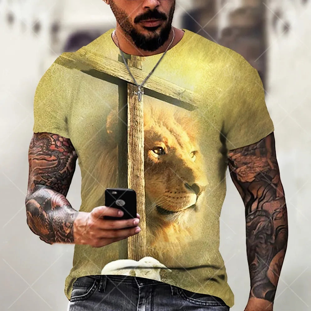 Men's 3D printed Jesus pattern T-shirt in breathable quick-drying fabric