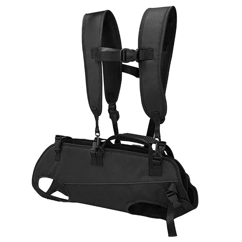 Oxford cloth pet backpack in black and blue colour with adjustable straps for dog carrying