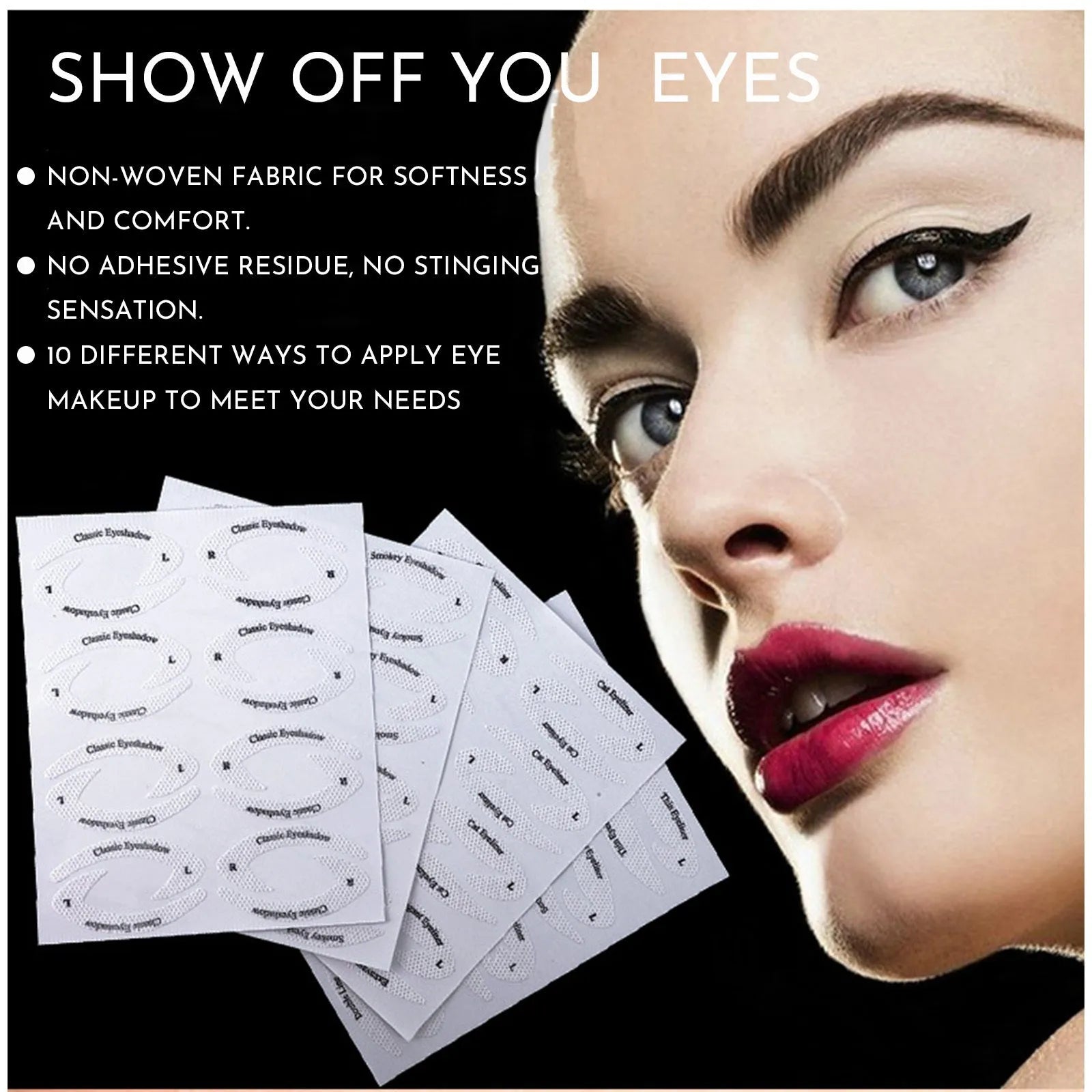 Set of four reusable eyeliner makeup stencils for creating wing and cat-eye designs