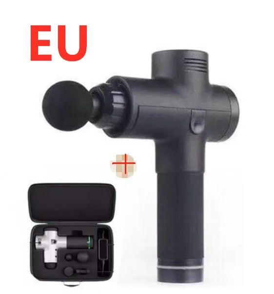 Deep tissue massage gun with 4 massage heads, 20 speed levels, quiet motor, 2400mAh battery, black and white options