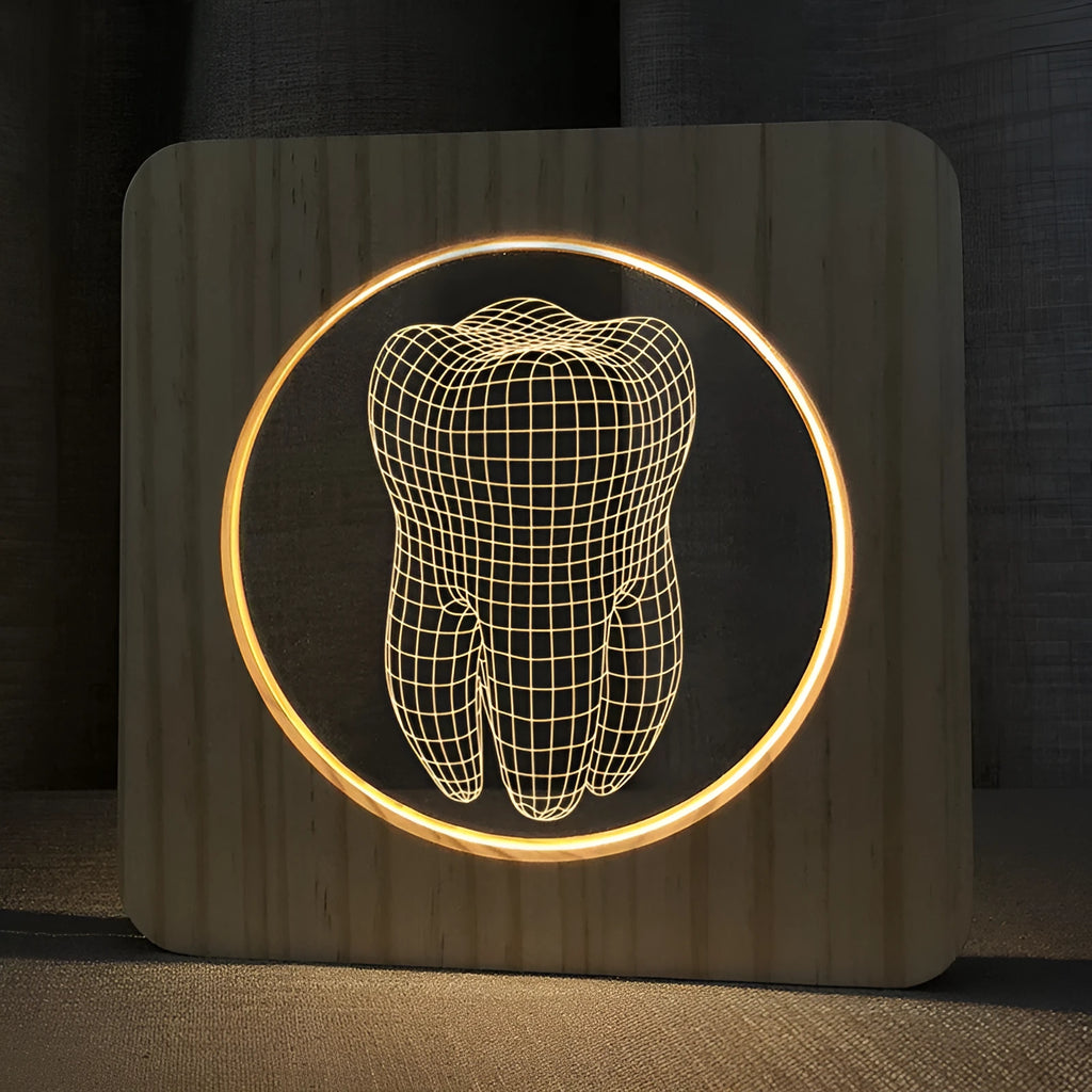 Tooth shaped wooden colour acrylic night lamp with USB cable, 190mm size