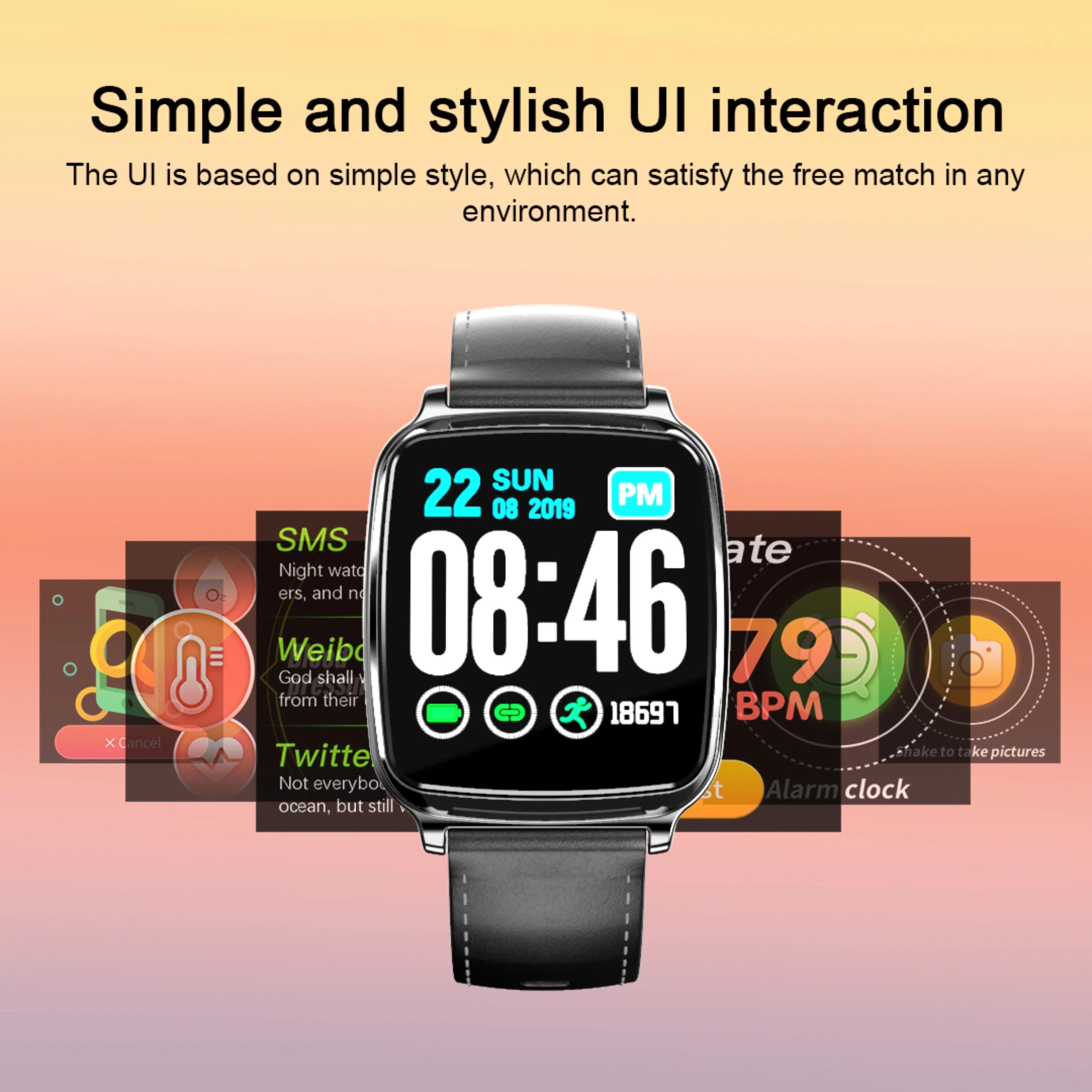 M8 multi-function smart bracelet with heart rate monitor on wrist, showing black zinc alloy body and TPU strap.