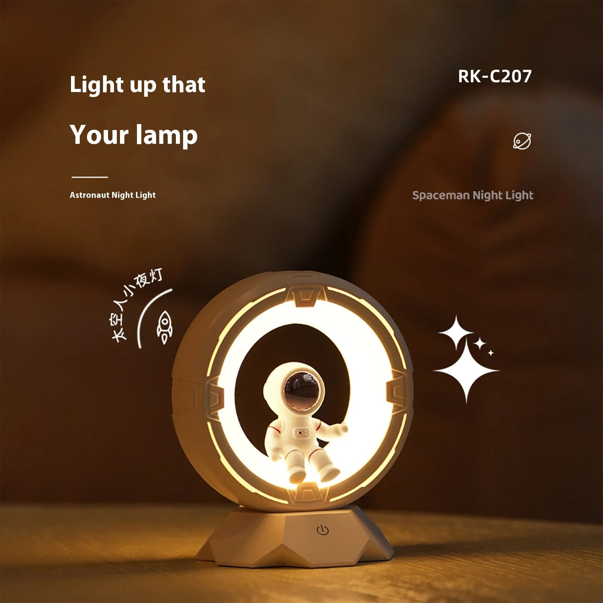 Creative Astronaut LED Small Night Lamp in white, cartoon style, 4.4W, USB Type-C powered, size 12.8x10.2x15cm