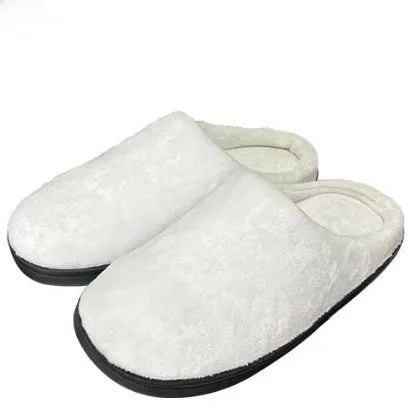 Pattern printed cotton slippers with flannel lining and TPR sole, shown in multiple size options.