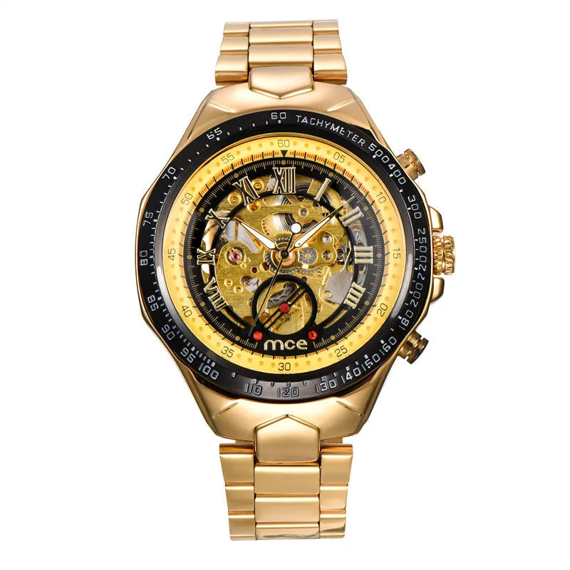 MCE men's mechanical anti-shock explosion-proof watch with luminous hands on dial.
