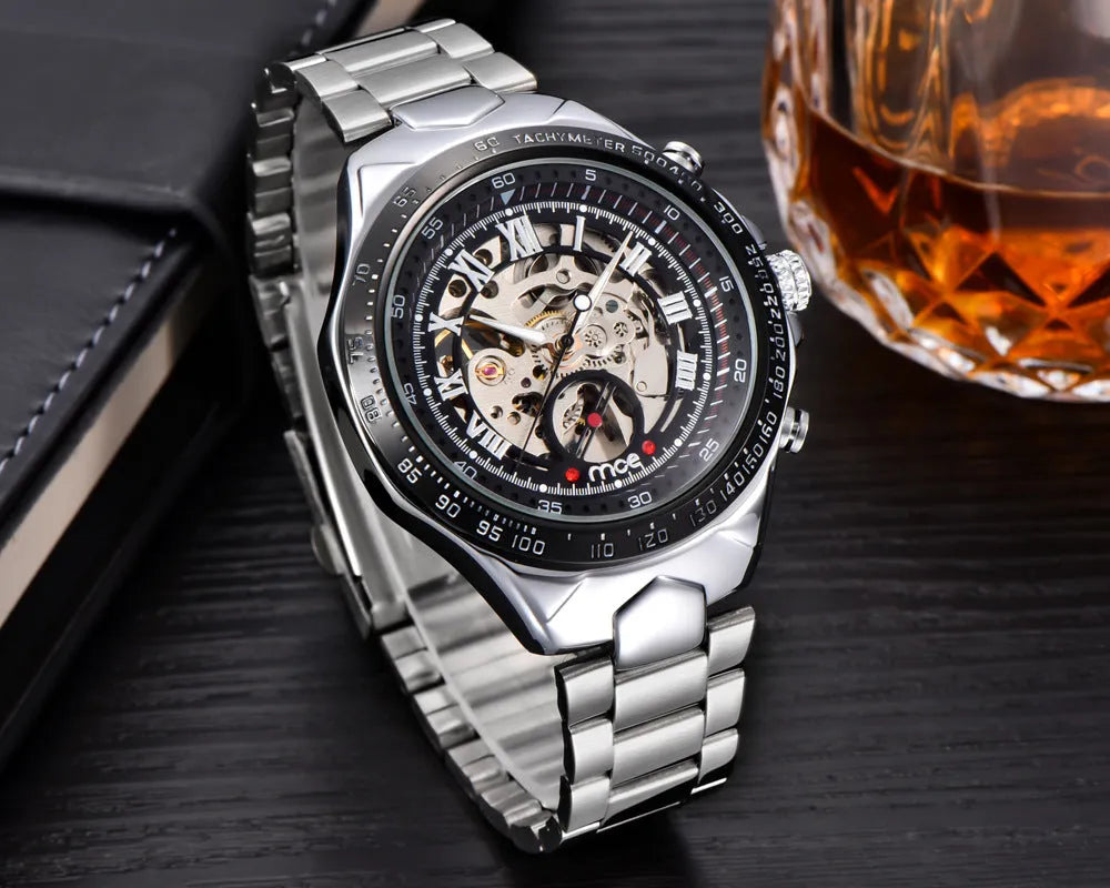 MCE men's mechanical anti-shock explosion-proof watch with luminous hands on dial.