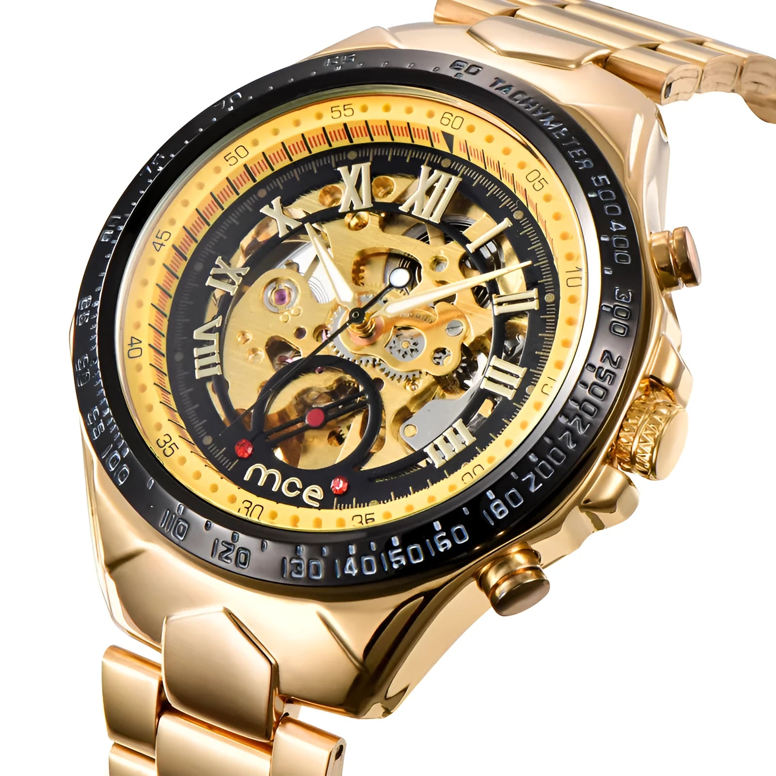 MCE men's mechanical anti-shock explosion-proof watch with luminous hands on dial.