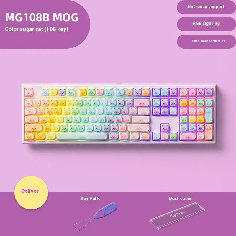 Colour sugar cat mechanical keyboard with MG108B colour scheme and Bluetooth connectivity