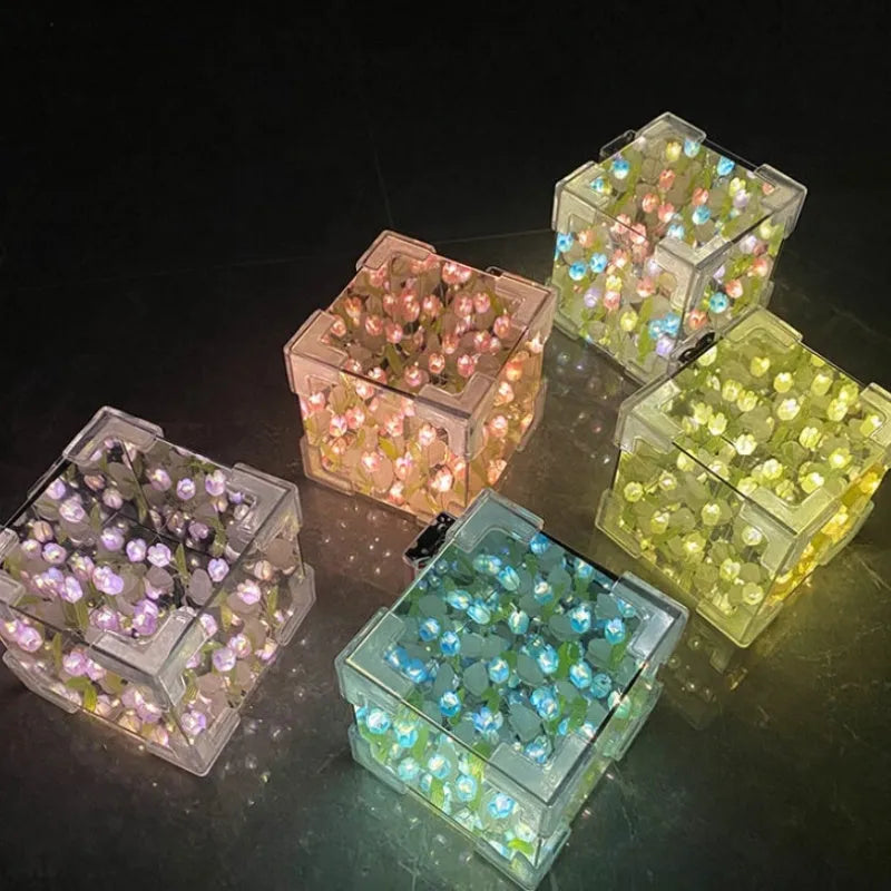 Handmade DIY tulip flower small night light kit with mirror finish and built-in battery, romantic gift decoration