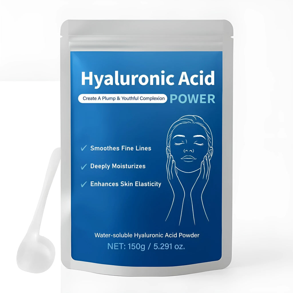 Container of hyaluronic acid powder with 150g net weight for DIY skincare