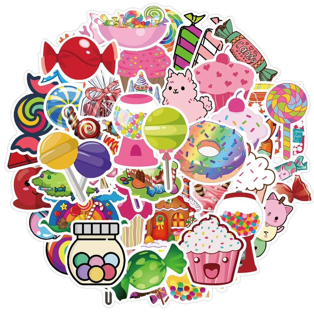 Colourful Candy series graffiti stickers with cartoon designs measuring 4-6cm