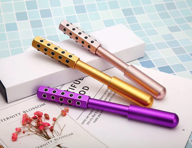 Purple germanium particle facial massage roller with 193mm handle and 19mm roller width