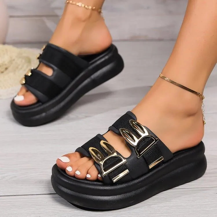 Women's suede slippers with thick rubber soles in apricot, black and off white colours