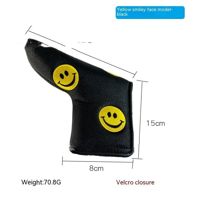 Golf straight bar putter sleeve in various designs including four-leaf clover, smiley face, and animal styles.