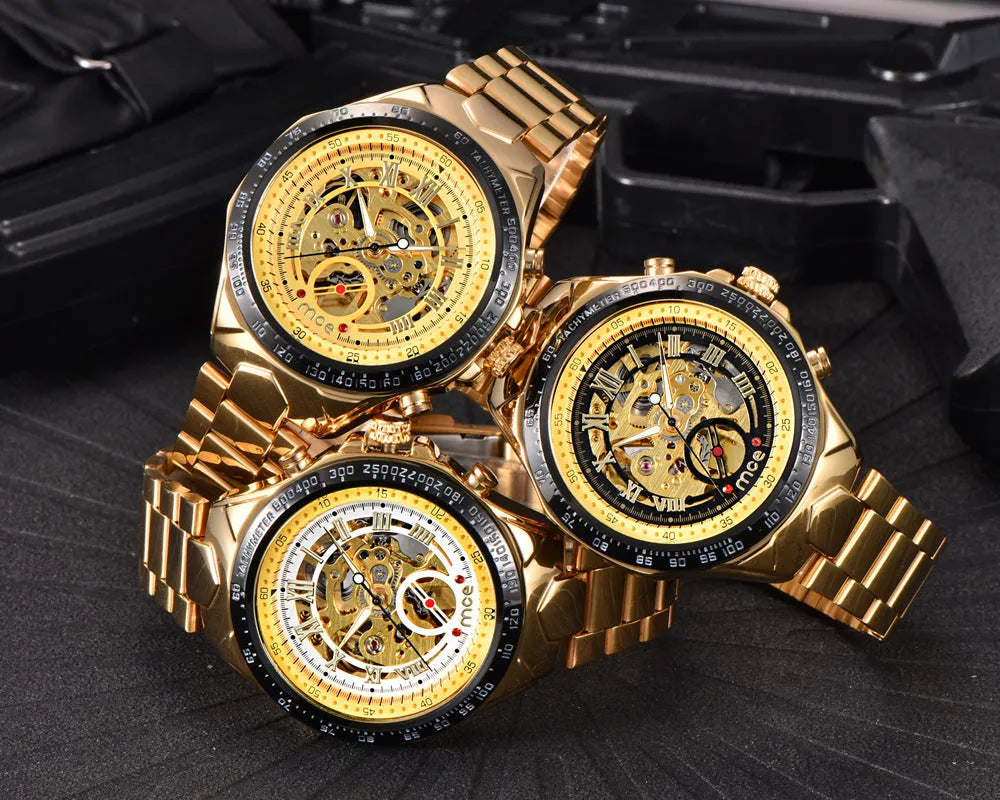 MCE men's mechanical anti-shock explosion-proof watch with luminous hands on dial.