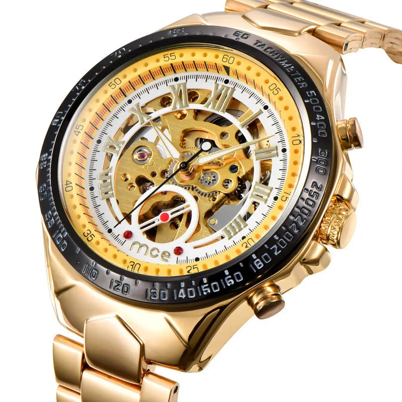 MCE men's mechanical anti-shock explosion-proof watch with luminous hands on dial.