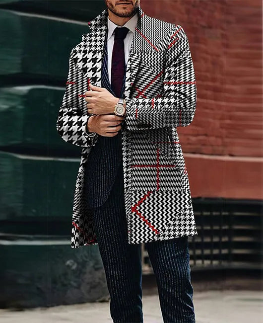 Large suit collar slim fit men's coat in polyester blend with top stitching slit pocket, colour XLDY-03