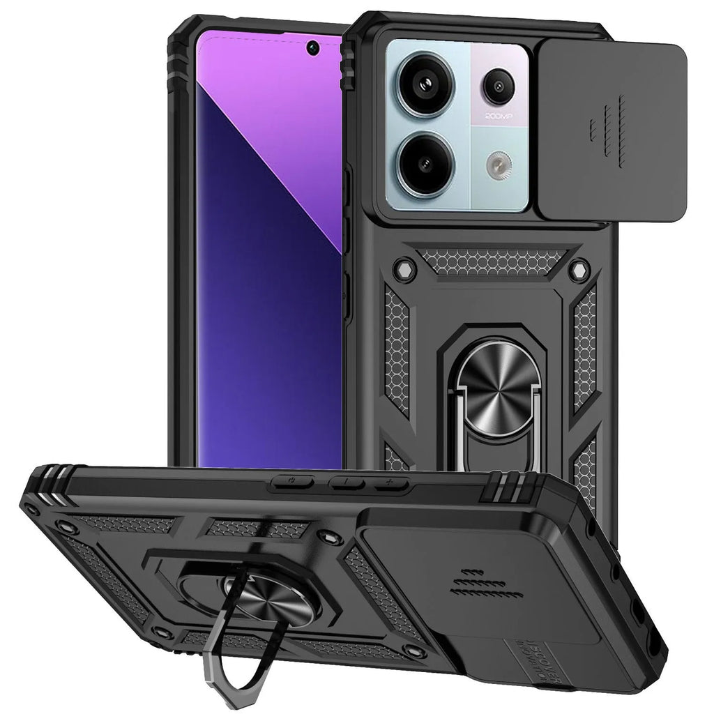 Drop-resistant phone case for Redmi Note 13 Pro with bracket and magnetic suction, black colour