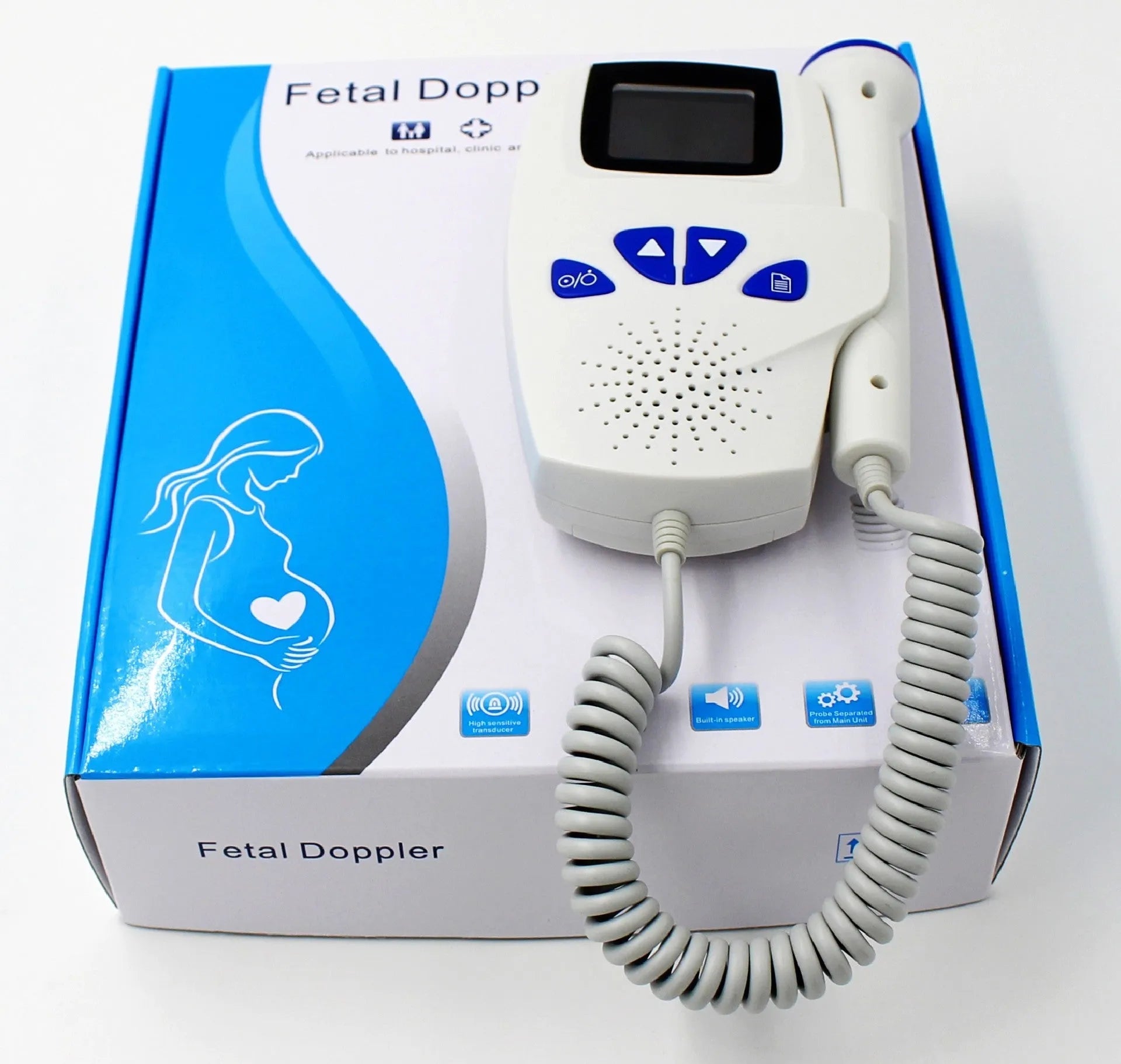 Digital waveform dual display fetal doppler heart rate monitor with TFT colour screen and ergonomic probe