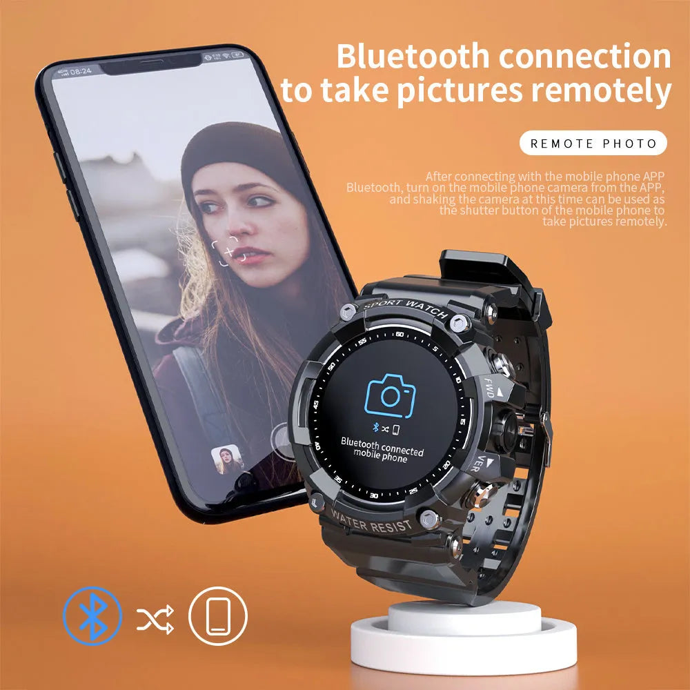 IP67 waterproof smartwatch with round screen on TPU strap in black, white, or pink