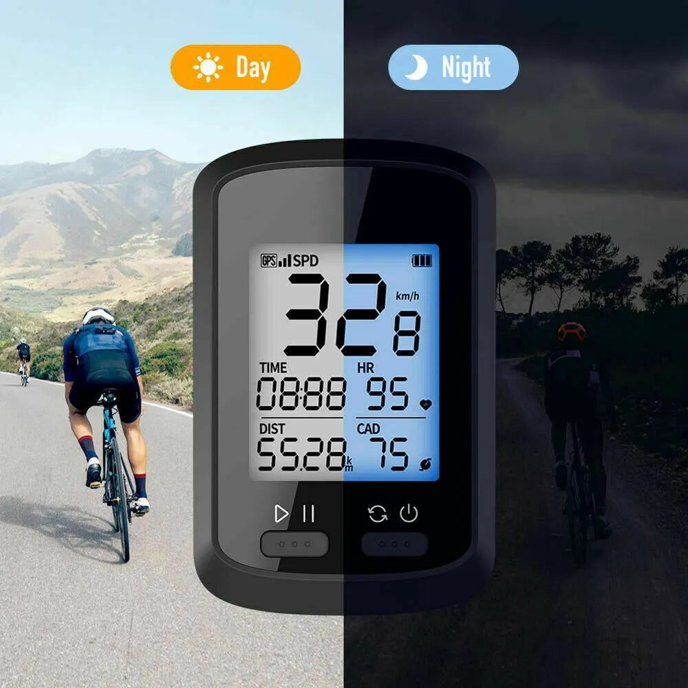 Black waterproof plastic bicycle stopwatch mounted on handlebars for cycling timing