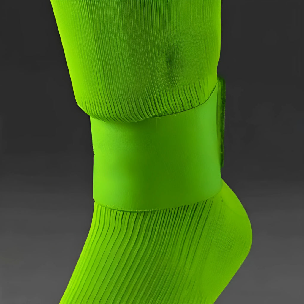 Elastic rubber shin guard strap for football and sports in red, blue, black, white colours.
