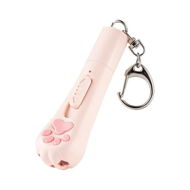 Plastic cat teaser pen light toy in cream white, pink, or sky blue colours with self-hi feature