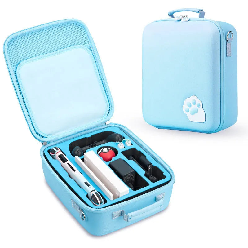 Nintendo Switch console storage bag with cat claw design, game card slots and a diagonal shoulder strap.