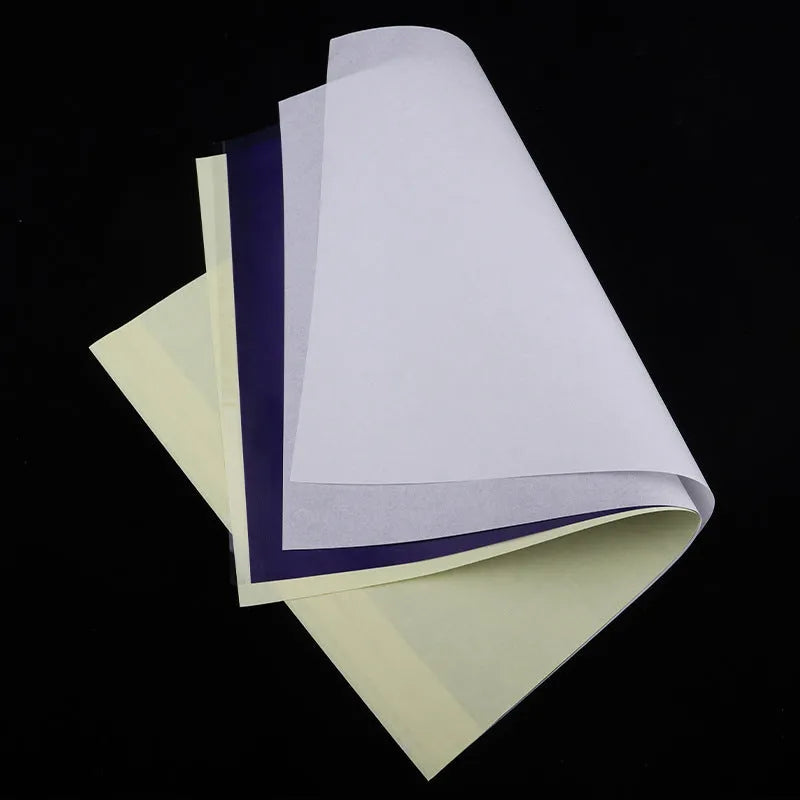 A4 tattoo transfer paper sheets in packaging showing carbon paper construction for stencil creation