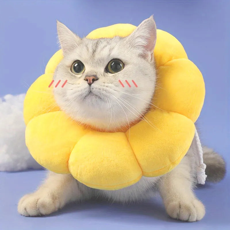 Cute sunflower-shaped adjustable recovery collar for small pets, soft cotton material